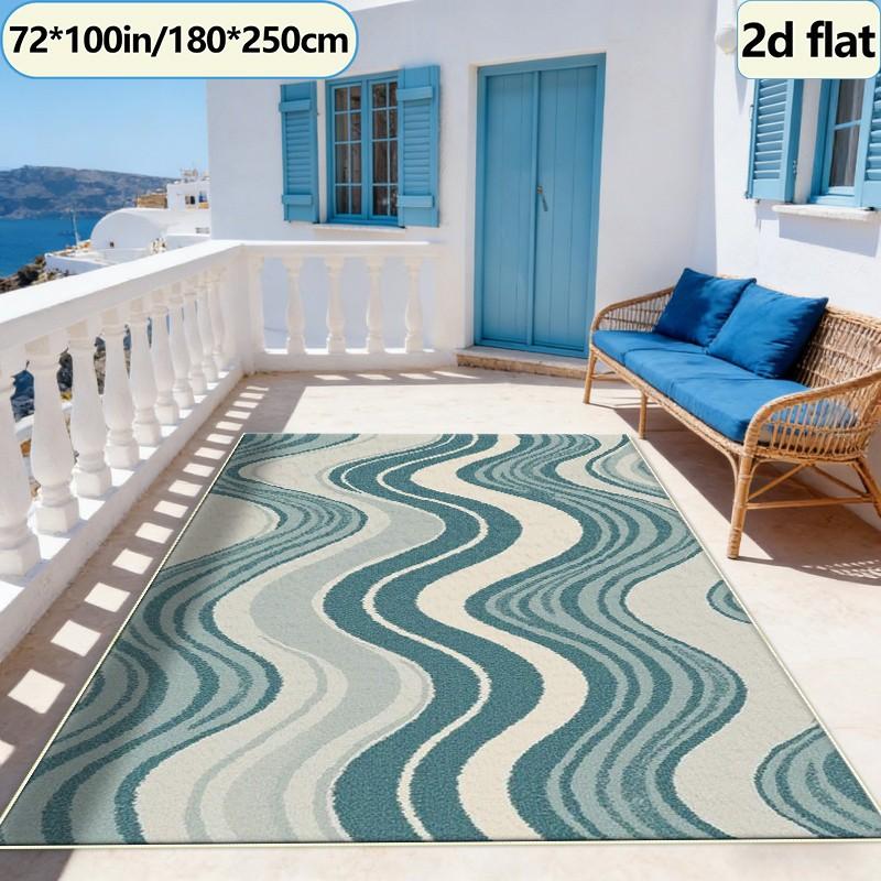 Printed Rug Abstract - Vintage Gradient Wavy Stripe Carpet Flooring,