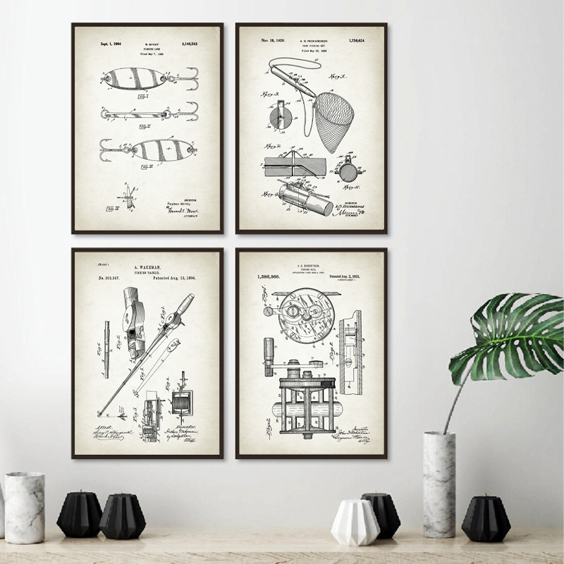 Interior Design Studio - Vintage Fishing Lure Patent Chart Vintage
