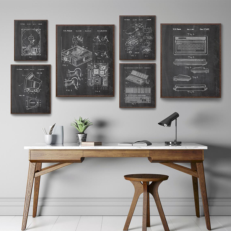 Interior Design Studio - 6Pcs Vintage Computer Patent Wall Art