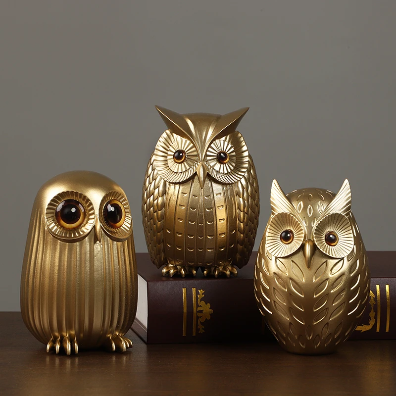Interior Design Gold - Resin Owl Statue Cute Golden Owl