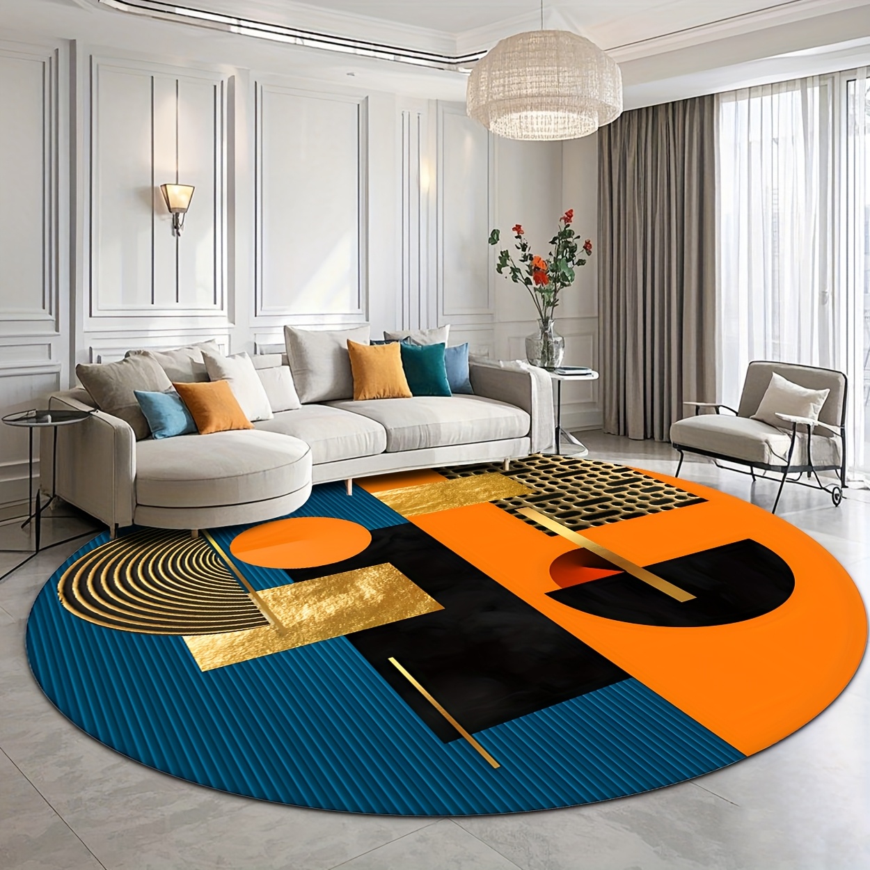 Interior Design Gold - Orange Blue Gold Abstract Geometric Luxury
