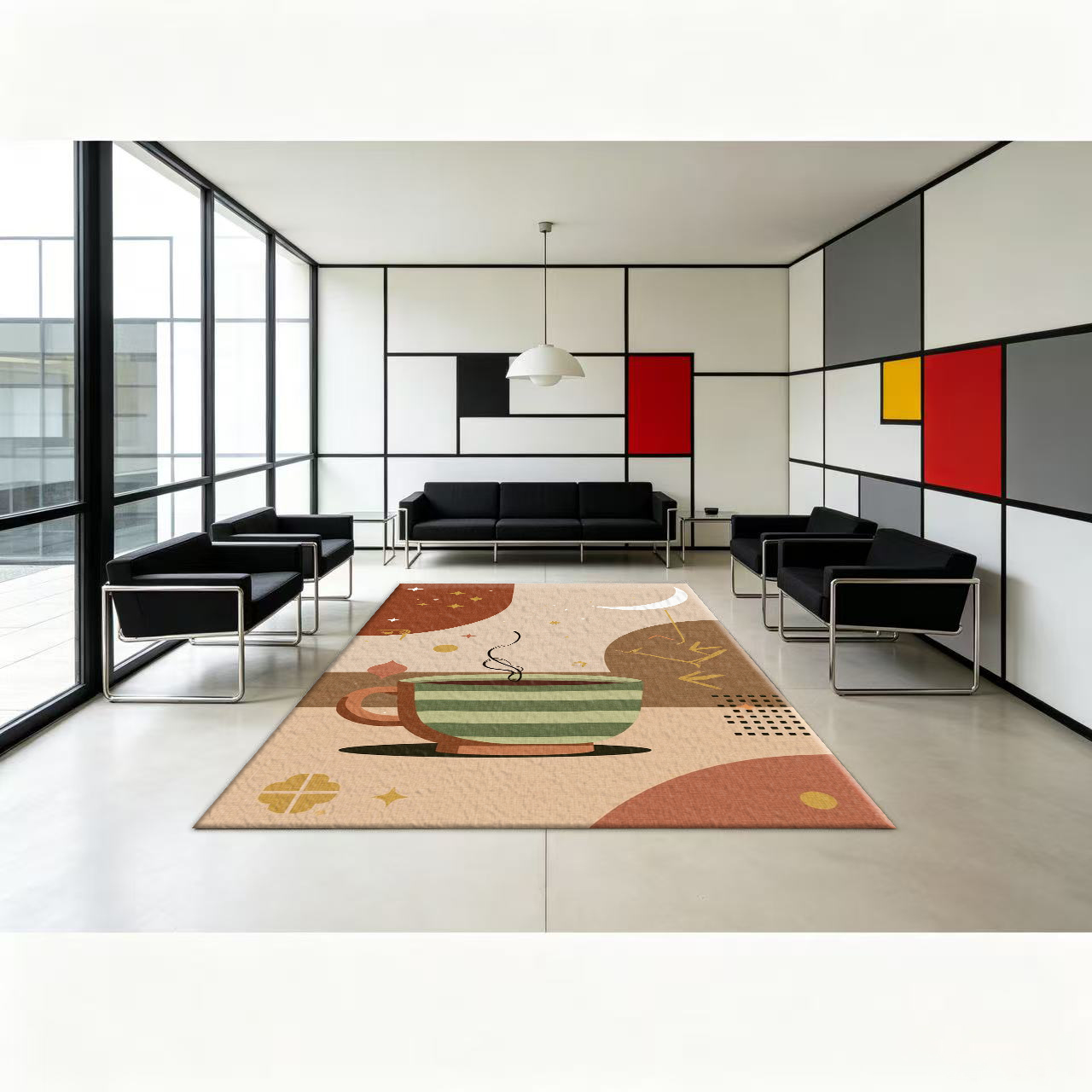Printed Rug Abstract - Boho Retro Teacup Moon Star Abstract