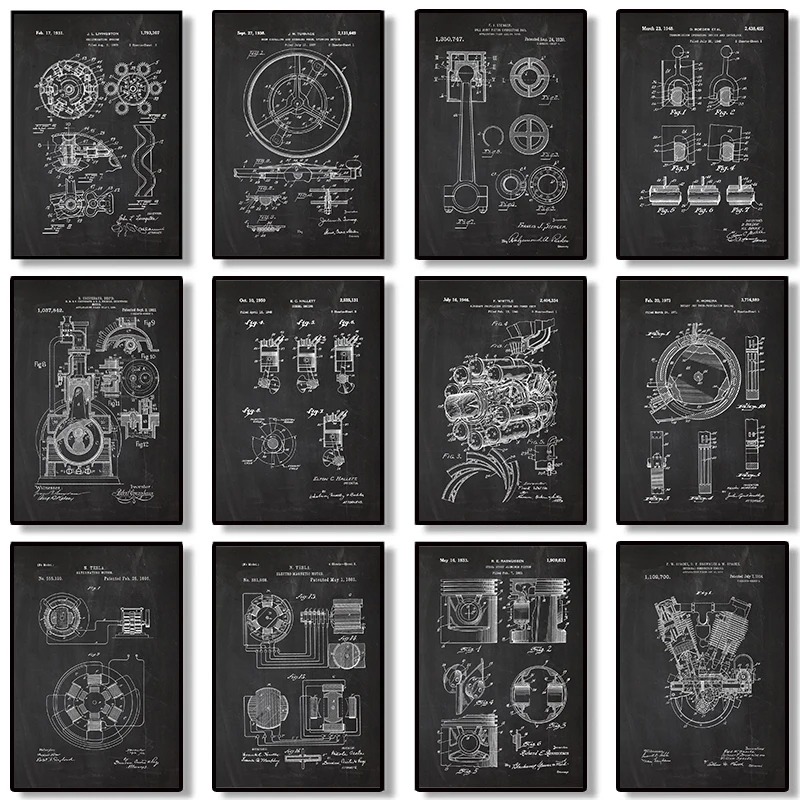 Interior Design Studio - Engine motor technician blueprint retro mechanical