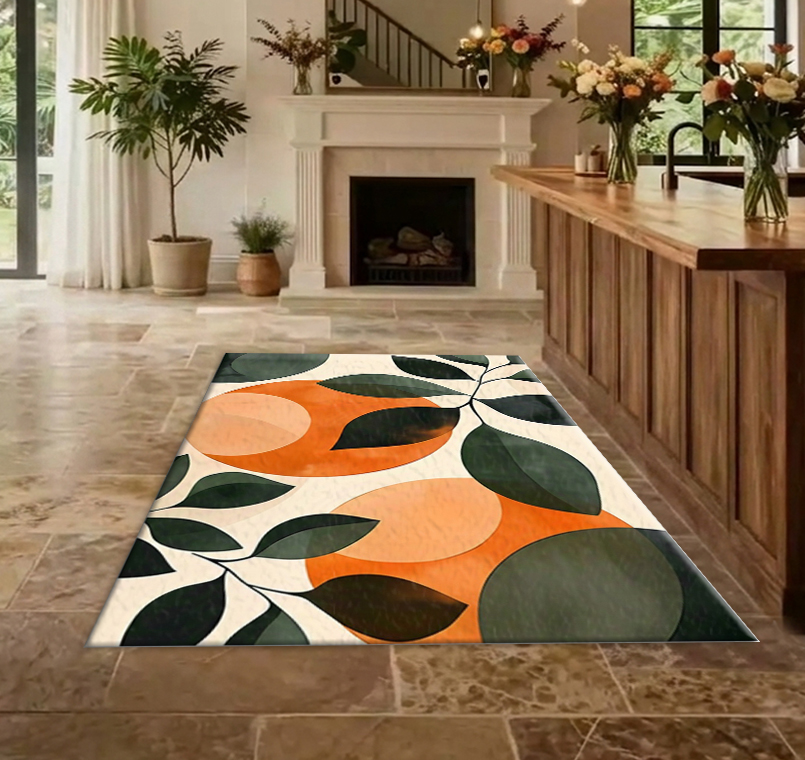 Boho Abstract Orange Fruit Gre - Printed Rug Abstract 评论和价格