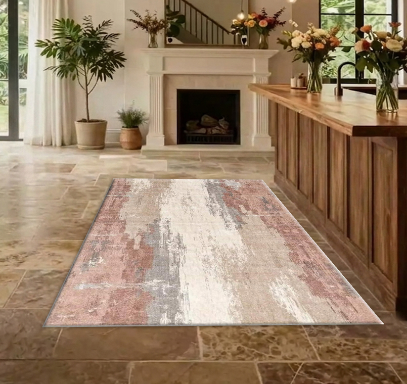 Vintage Worn‑Look Blush Pink A - Printed Rug Abstract 评论和价格