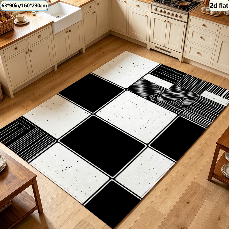 Black White Patchwork Tile Car - Printed Rug Abstract 评论和价格