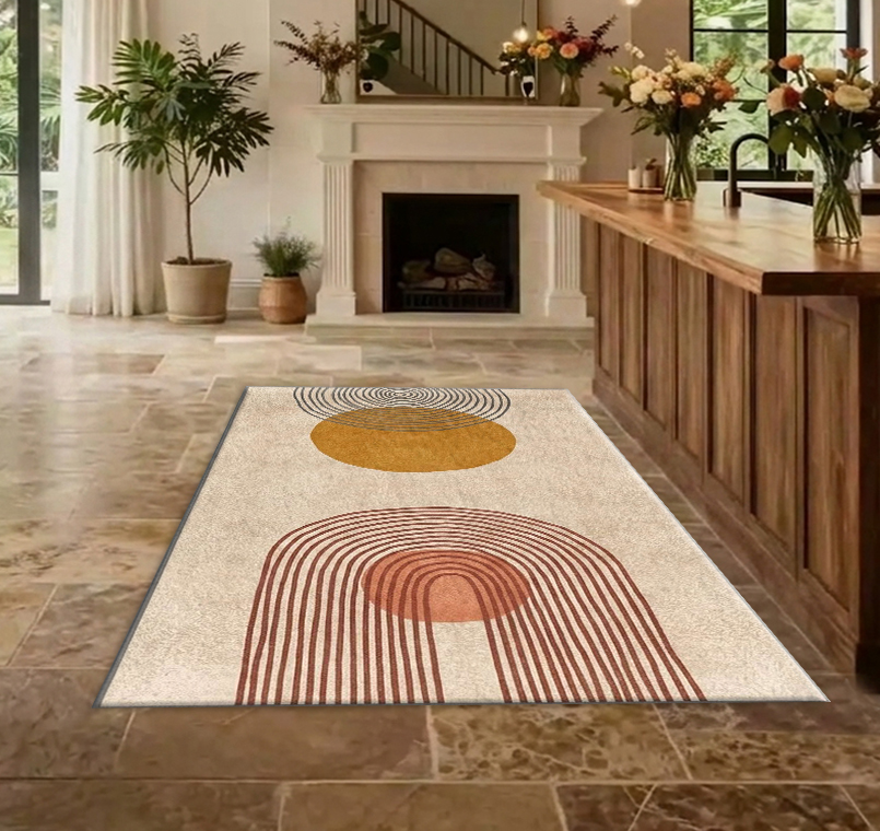 Boho Abstract Curved Geometric - Printed Rug Abstract 评论和价格