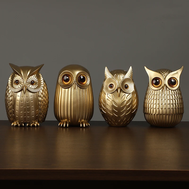 Resin Owl Statue Cute Golden O - Interior Design Gold 评论和价格