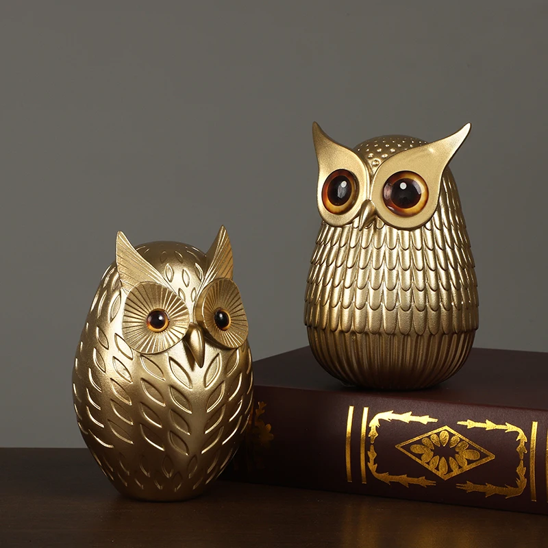 Resin Owl Statue Cute Golden O - Interior Design Gold 评论和价格