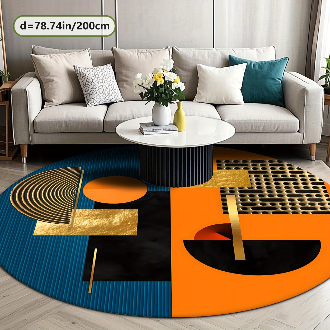 Orange Blue Gold Abstract Geom - Interior Design Gold 评论和价格