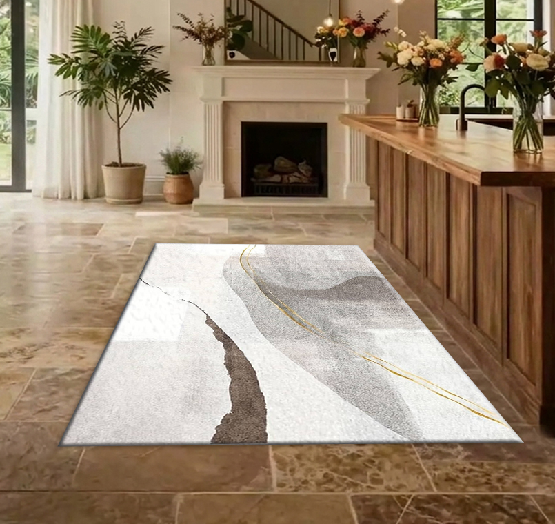 Neutral Grey Beige Gold Line A - Printed Rug Abstract 评论和价格
