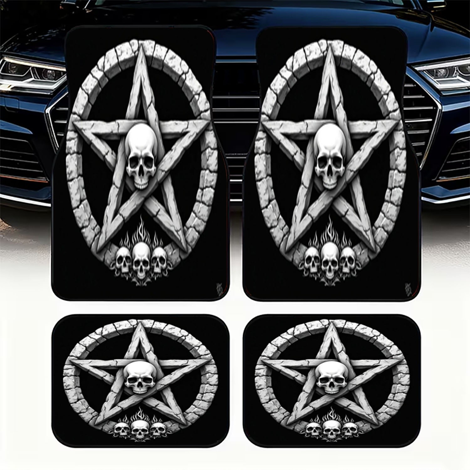 Car Floor Mats 4pcs, Skull & P - Interior Design Monochrome 评论和价格