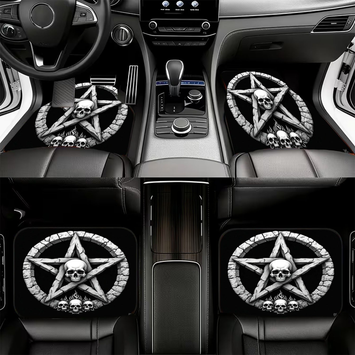Car Floor Mats 4pcs, Skull & P - Interior Design Monochrome 评论和价格