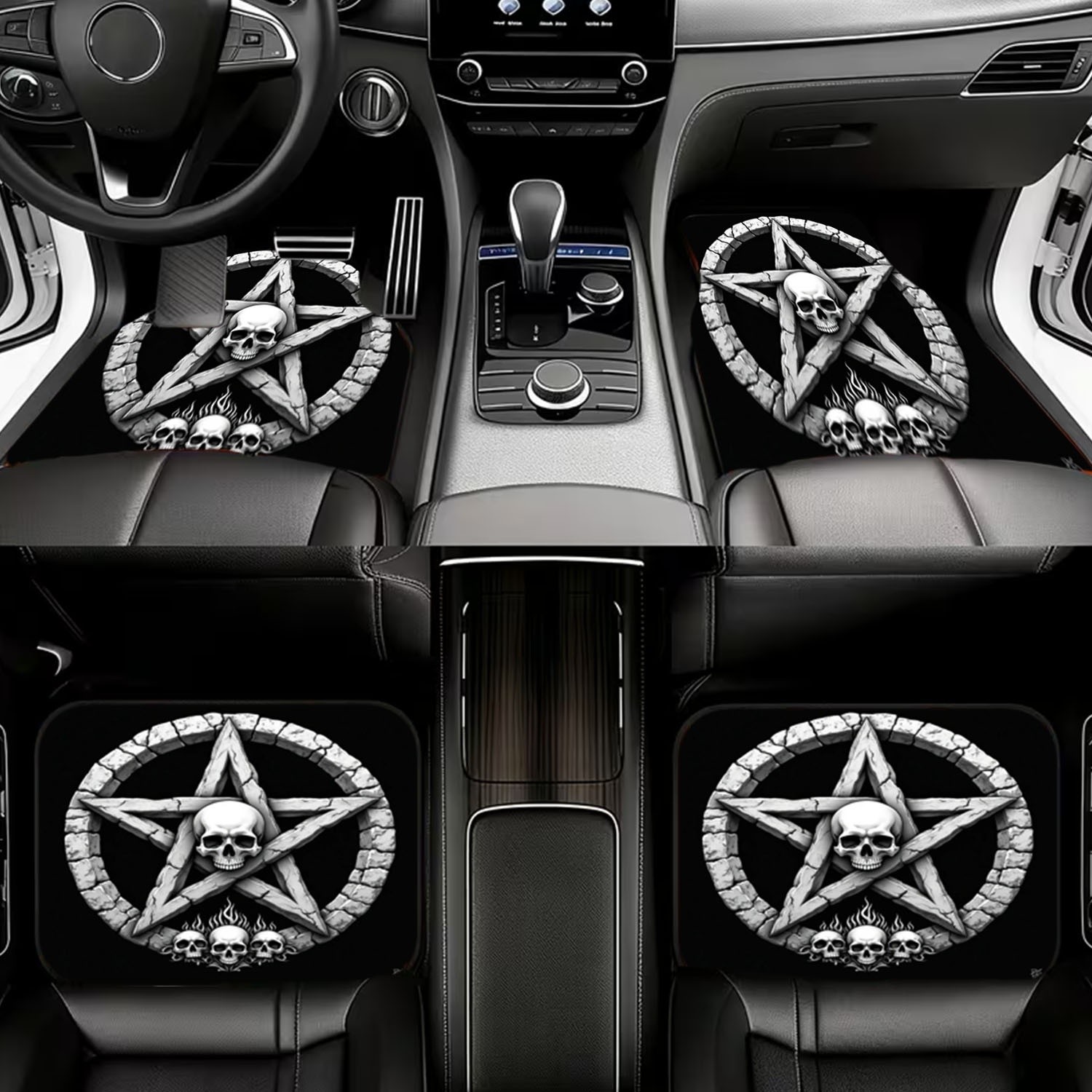Car Floor Mats 4pcs, Skull & P - Interior Design Monochrome 评论和价格
