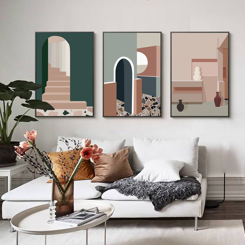 Retro Morandi Building Canvas  - Interior Design And Build 评论和价格