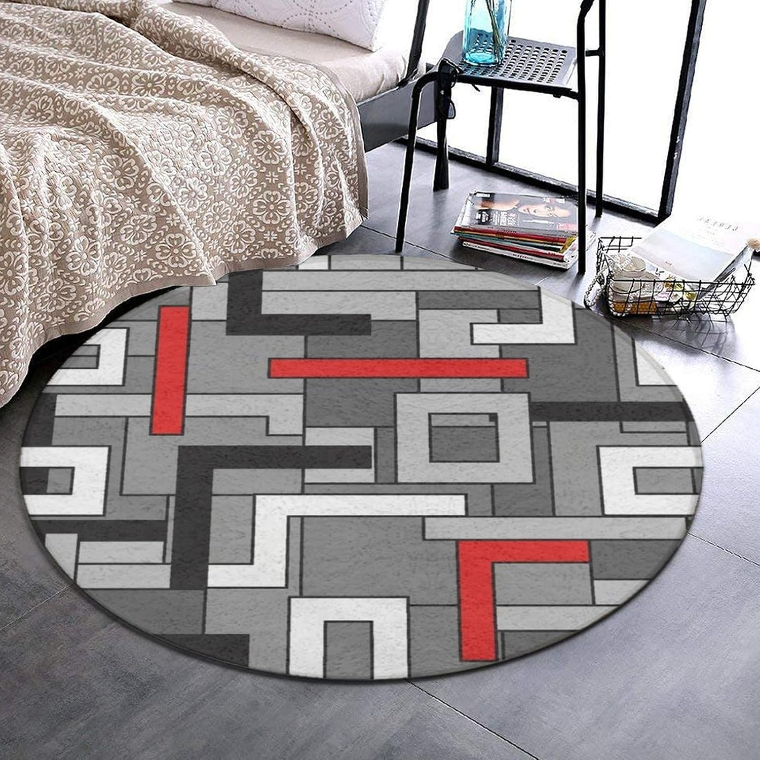 Round Geometric Abstract Polye - Printed Rug Abstract 评论和价格